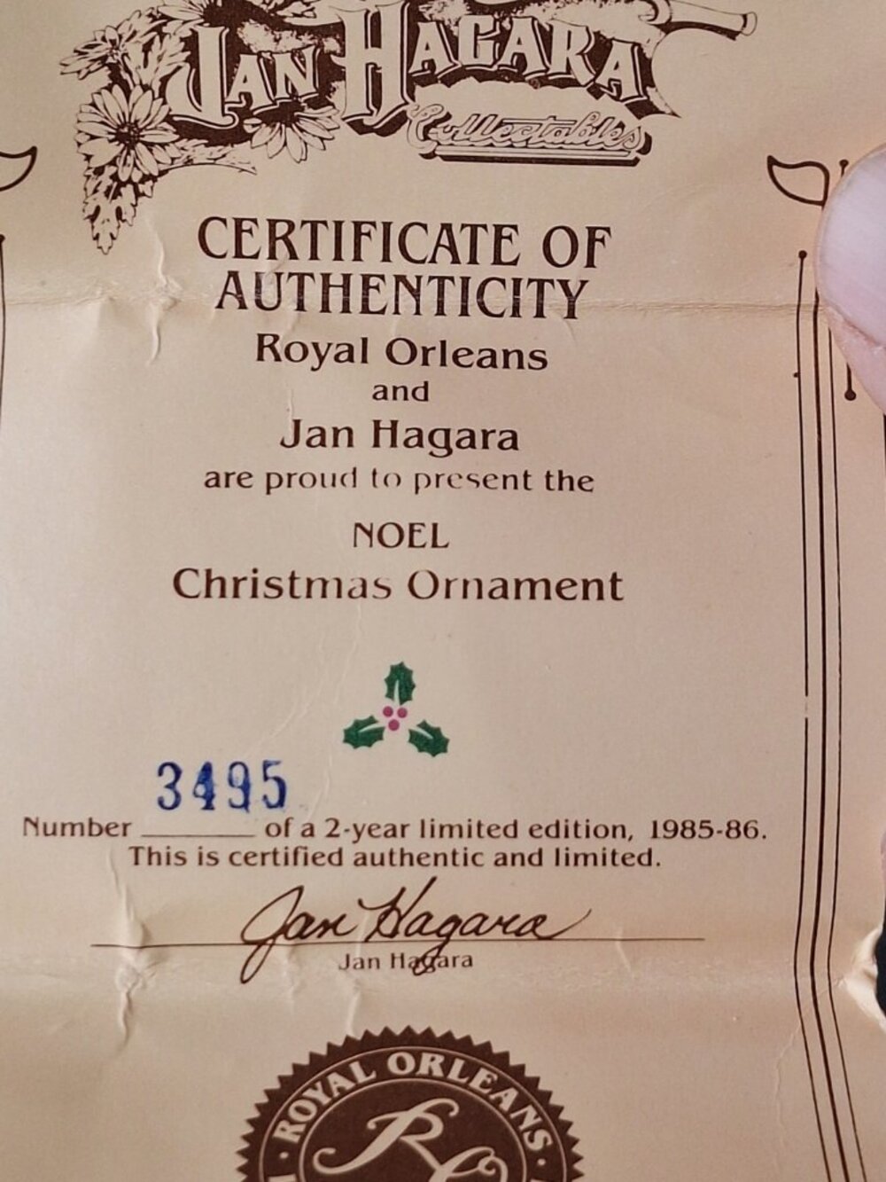Jan Hagara 1986  ornament NIKKI with Santa doll Vintage 3" tall - Picture 9 of 13